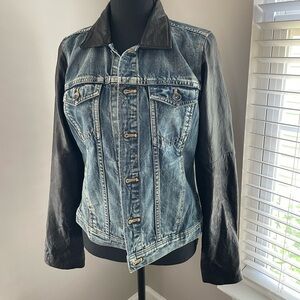Madewell Blue Denim Jacket with Black Leather Sleeves